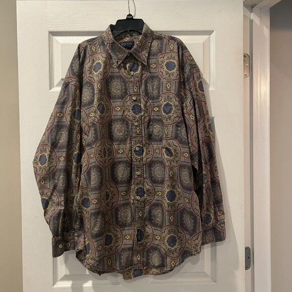 Vintage Retro 90s Duckhead Long Sleeve Geometric Pattern Button Up Shirt Size XL - Picture 9 of 10